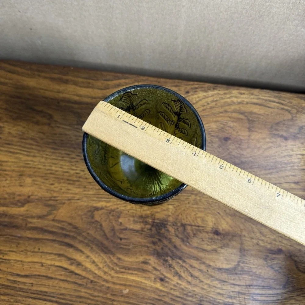 (1) Vintage 1975 FTD Pressed Green Glass Large Goblet Fall‎ Glass Stemware 16oz